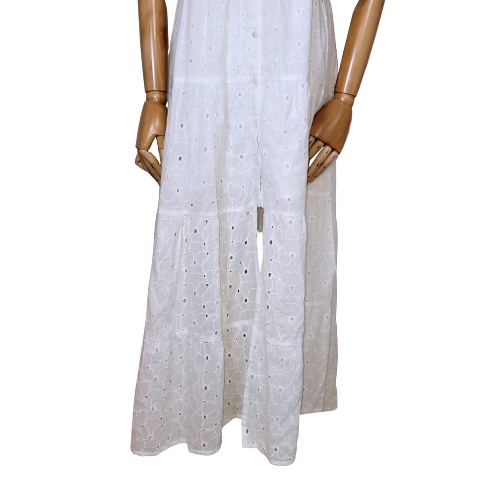 Patrons of Peace White Eyelet Cotton Maxi Dress Cottagecore Sundress Size L - Picture 3 of 9